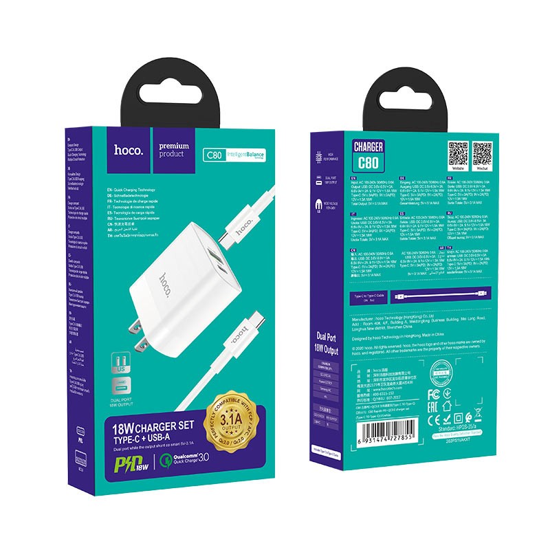 Bo sac nhanh hoco c80 type c ra type c qc 3.0