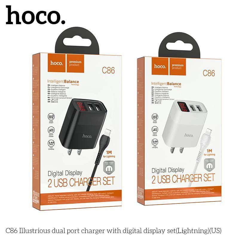bộ sạc nhanh hoco c86 / 2.4a / 2 cổng ra đầu lightning dài 1m