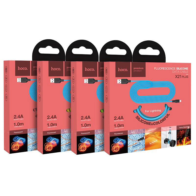 dây sạc nhanh hoco x21 plus silicone 2.4a đầu lightning dài 1m